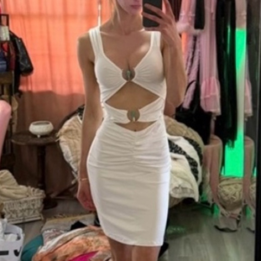 White midi dress with cut-out design